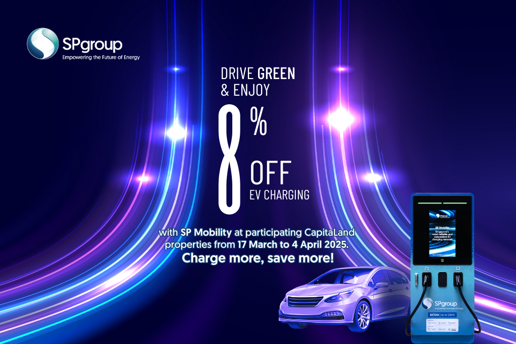 Enjoy 8% off EV charging at selected CapitaLand properties